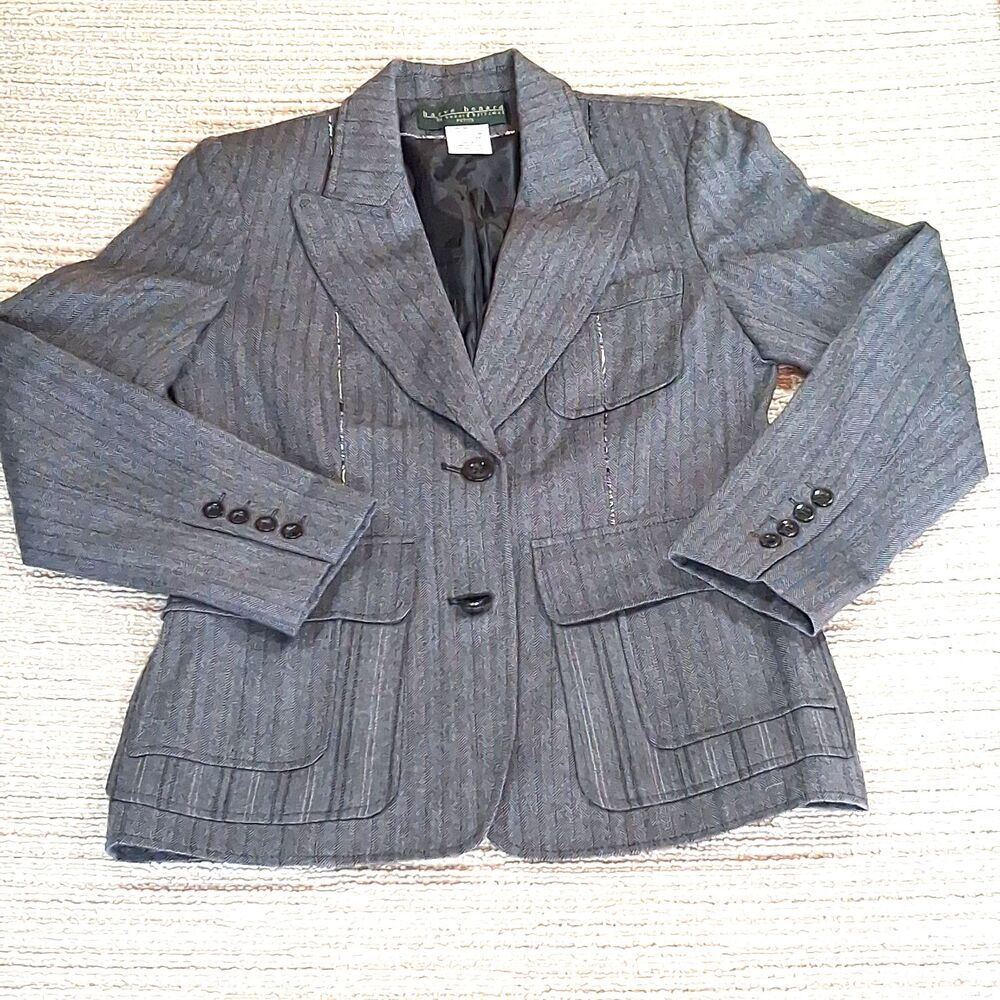 Harve Benard Benard Holtzman Petite Gray Herringbone Wool Blend Blazer Jacket 6P